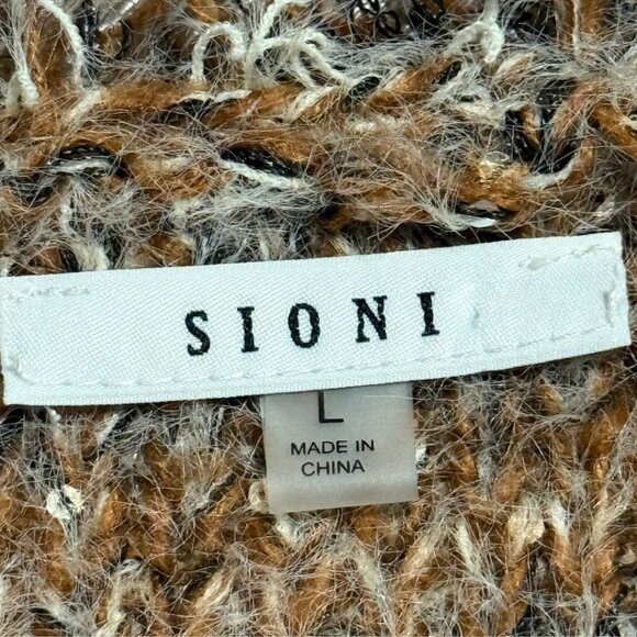 Sioni Brown Tan Textured Fringe Cardigan L w/ Sequins & Pockets - Picture 14 of 15